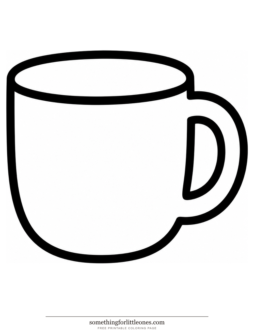 Line drawing of one large cup with a thick handle.