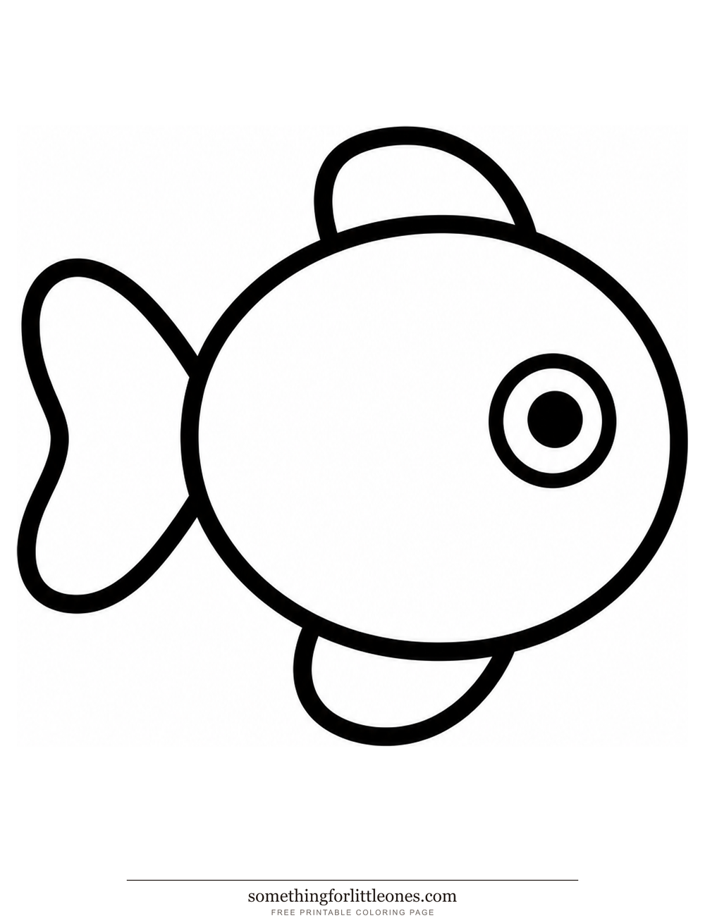 Line drawing of one large fish with a tail, one fin, and a round eye.