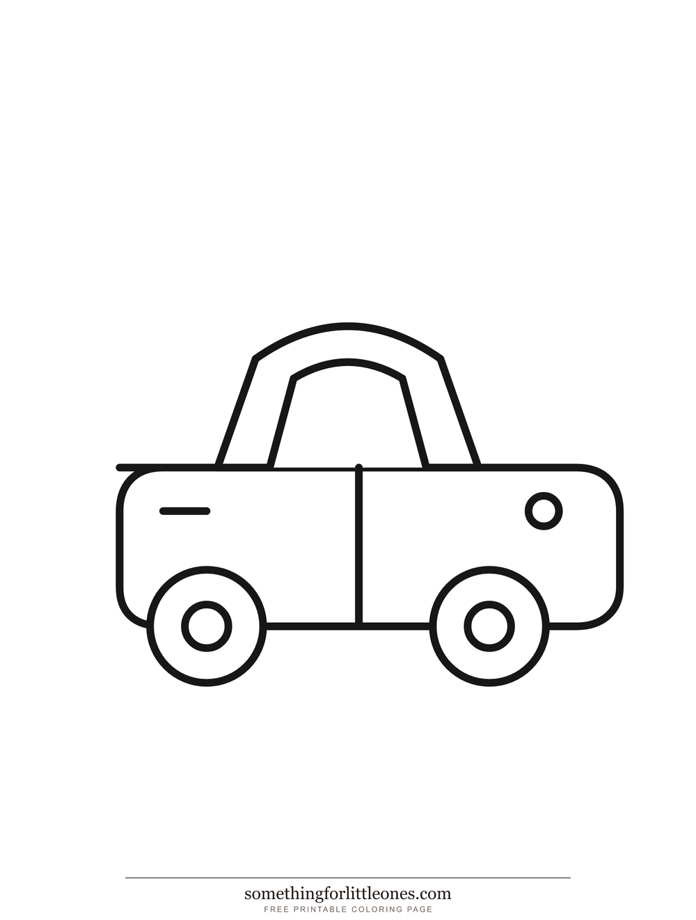 Line drawing of a family car from the side with two wheels and windows