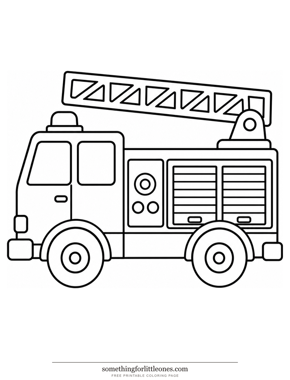 Line drawing of a fire truck from the side with a ladder on top