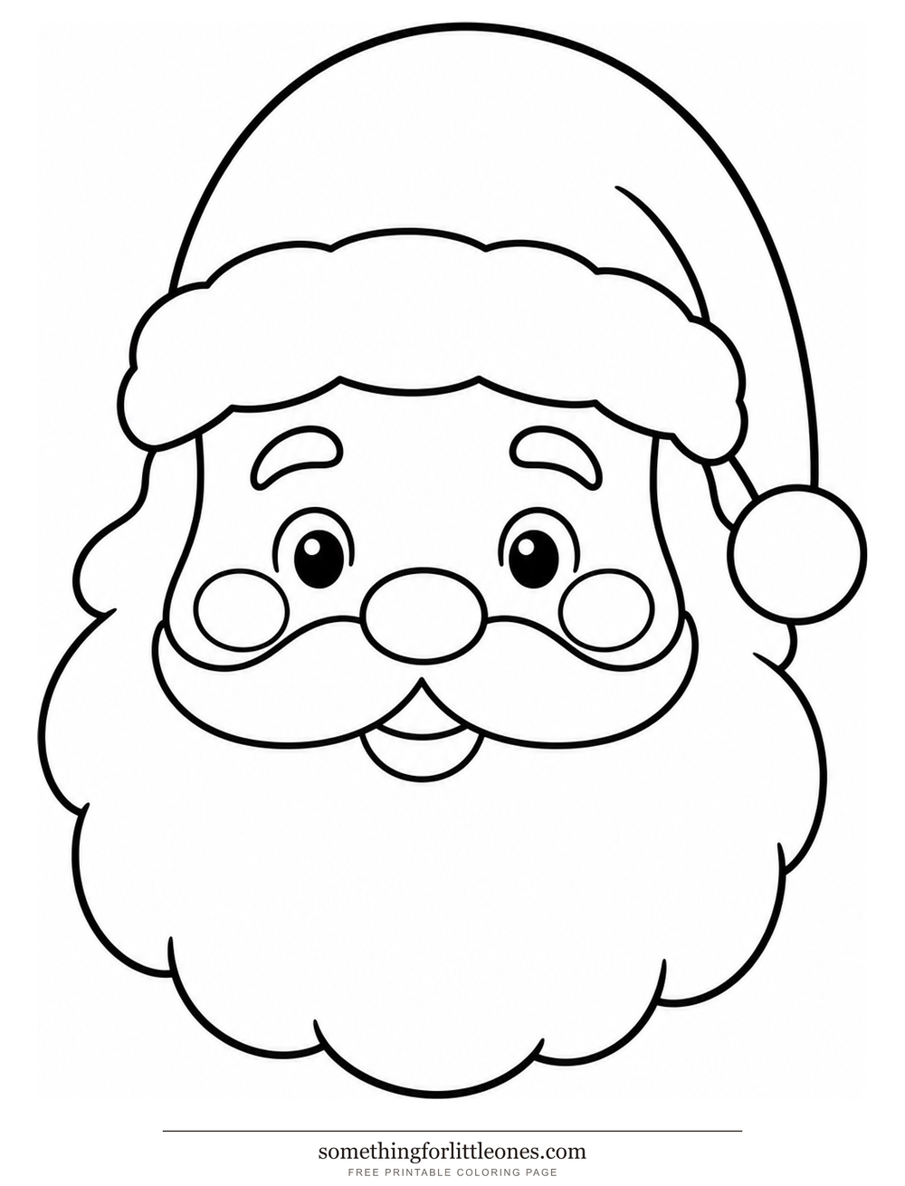 Line drawing of Santa's face with a hat, round cheeks, and a full beard