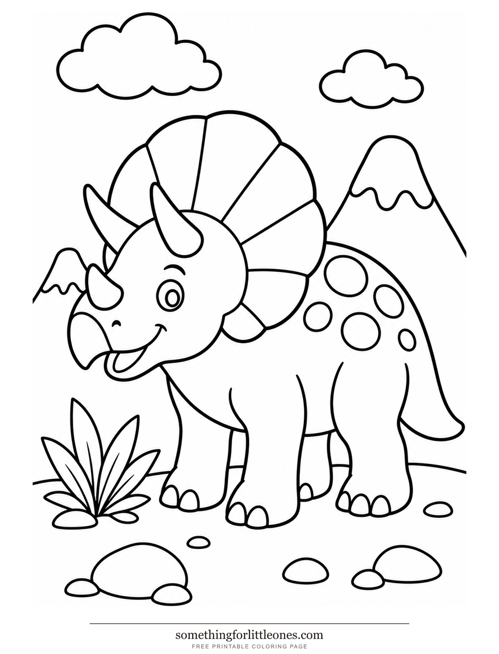 Line drawing of a triceratops with a frill split into large sections.