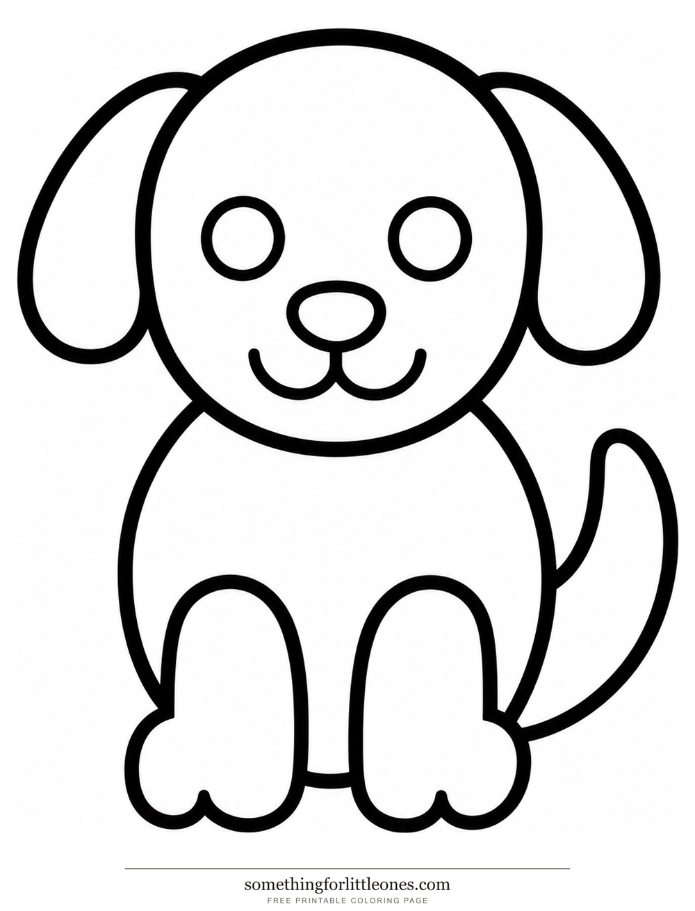 Line drawing of one puppy made of a few huge shapes.