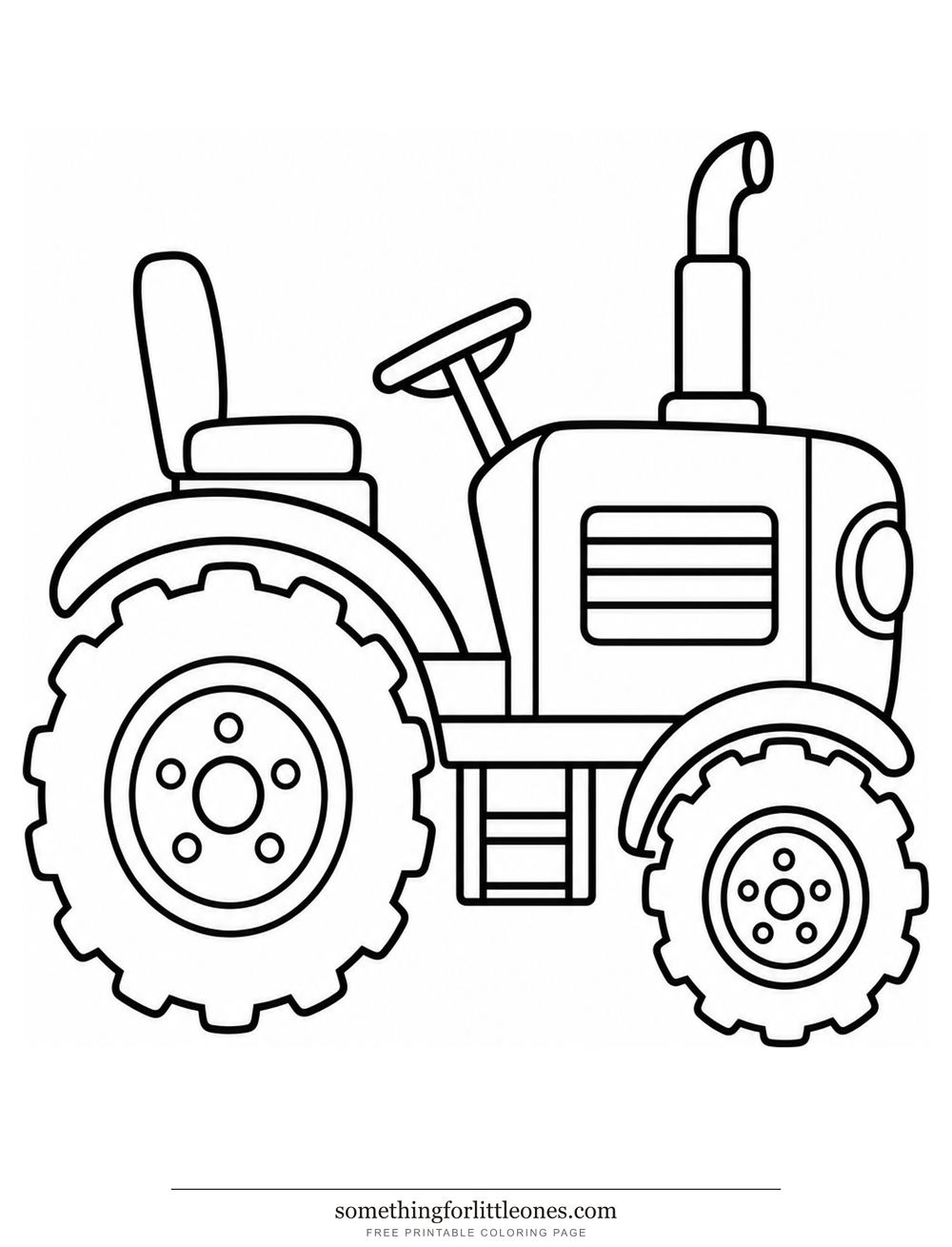 Line drawing of a tractor with one huge rear wheel and a smaller front wheel.